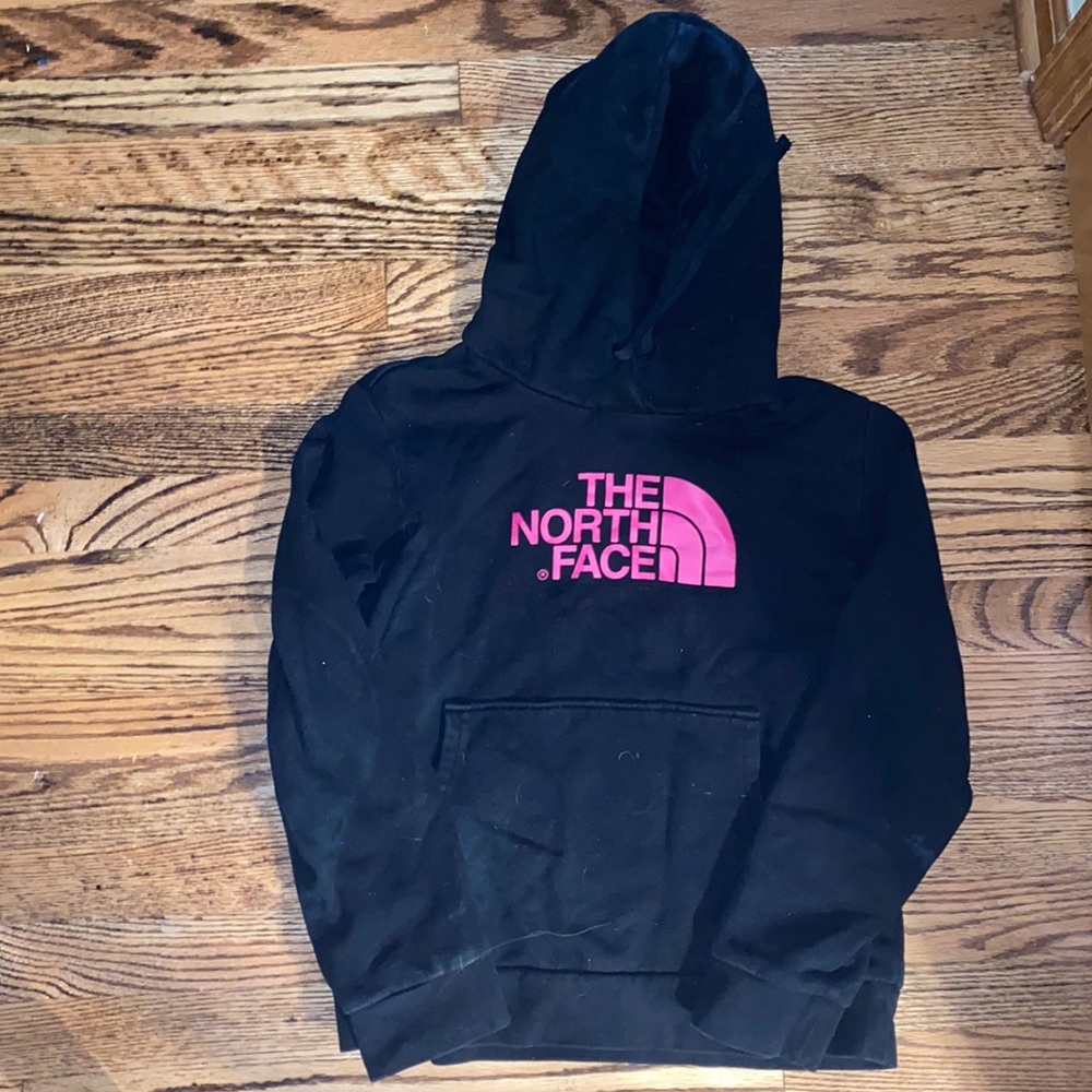 Black and pink north face hoodie